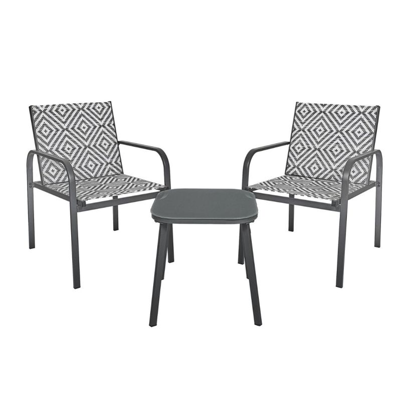 Ensemble jardin 2 fauteuils avec table basse motifs graphiques gris - AZTEK