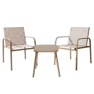 Ensemble jardin 2 fauteuils avec table basse motifs graphiques moka - AZTEK