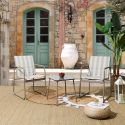 Ensemble jardin 2 fauteuils avec table basse motifs rayures moka et crème - CALICO