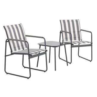 Ensemble jardin 2 fauteuils avec table basse motifs rayures gris - CALICO