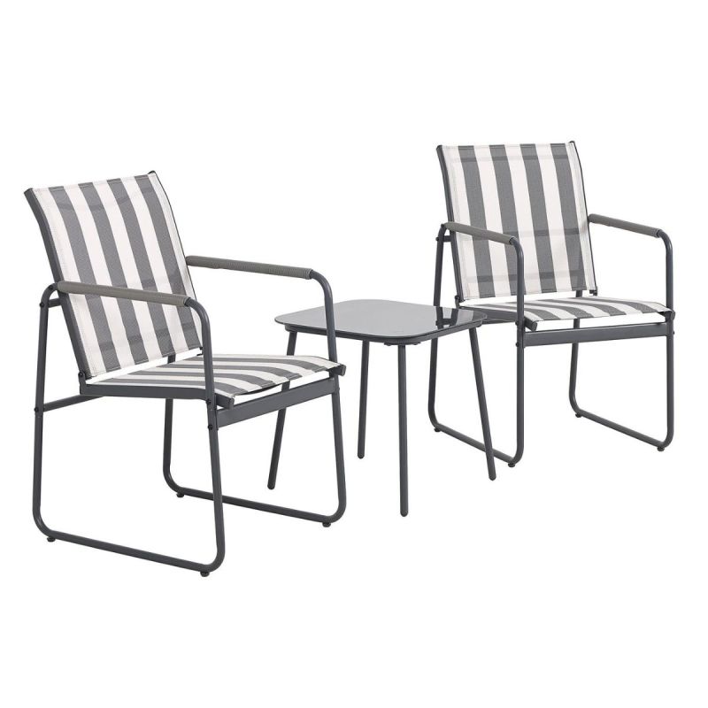 Ensemble jardin 2 fauteuils avec table basse motifs rayures gris - CALICO
