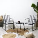 Ensemble jardin 2 fauteuils avec table basse motifs rayures gris - CALICO