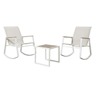 Ensemble jardin 2 fauteuils à bascule avec table basse en métal et bois - SWING