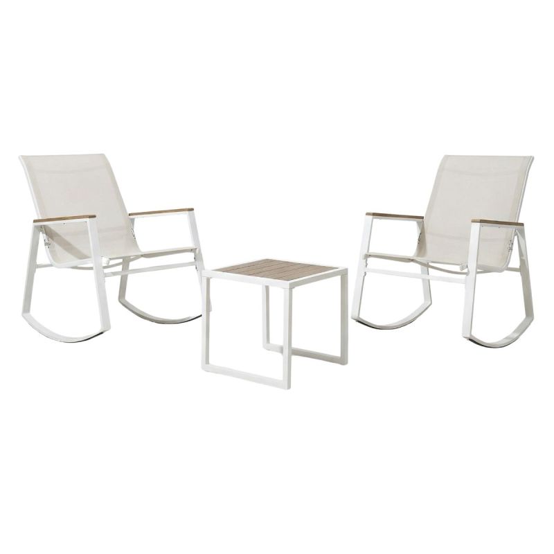 Ensemble jardin 2 fauteuils à bascule avec table basse en métal et bois - SWING