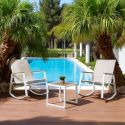 Ensemble jardin 2 fauteuils à bascule avec table basse en métal et bois - SWING
