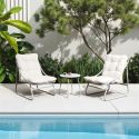 Ensemble jardin 2 fauteuils avec assise coussin capitonné + table basse beige - TIXON