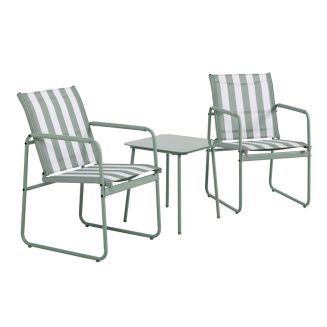 Ensemble jardin 2 fauteuils avec table basse motifs rayures vert et crème - CALICO