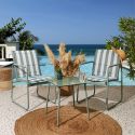 Ensemble jardin 2 fauteuils avec table basse motifs rayures vert et crème - CALICO