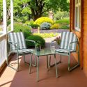 Ensemble jardin 2 fauteuils avec table basse motifs rayures vert et crème - CALICO