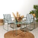 Ensemble jardin 2 fauteuils avec table basse motifs rayures vert et crème - CALICO