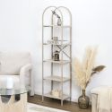Etagère design arche 5 niveaux en métal laqué beige plateaux MDF aspect pierre naturelle - SHANON