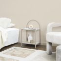 Chevet design arche 2 tablettes en métal laqué beige plateaux aspect pierre naturelle - SHANON