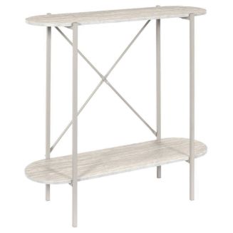 Console 2 niveaux en métal laqué beige plateaux aspect pierre naturelle - SHANON