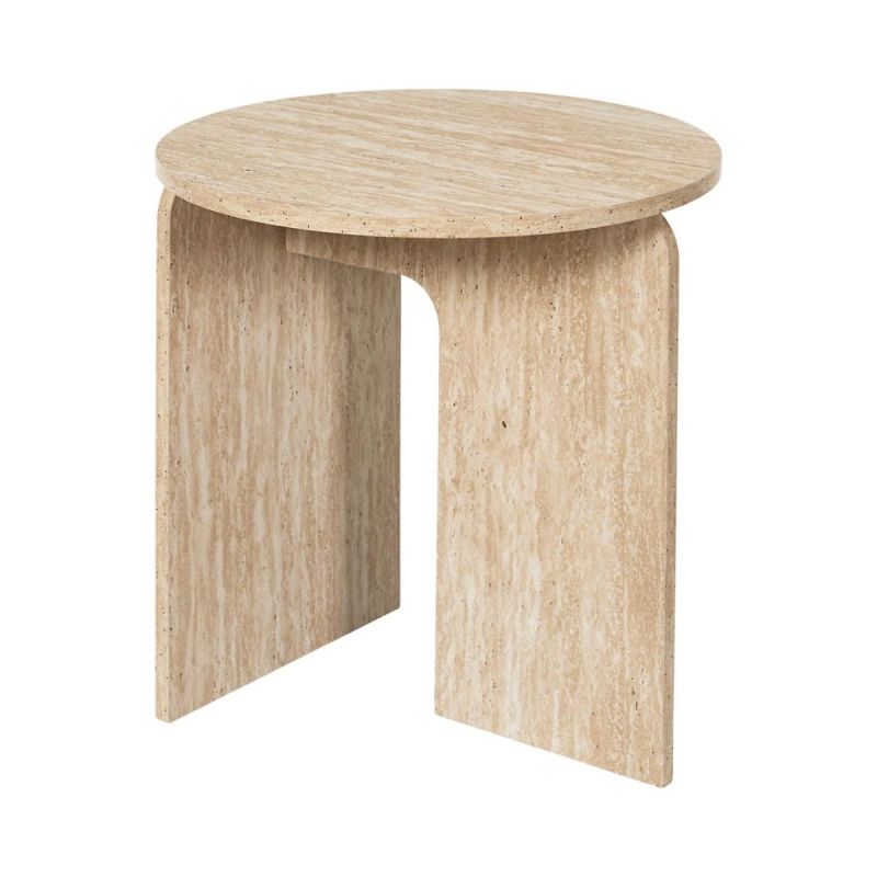 Table d'appoint Ø45cm plateau et piétements en MDF aspect travertin - VERTINA