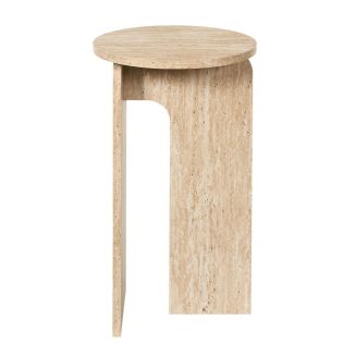 Table d'appoint Ø30cm plateau et piétements en MDF aspect travertin - VERTINA