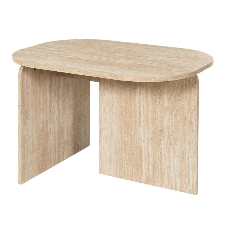 Table basse ovale plateau et piétements en MDF aspect travertin - VERTINA