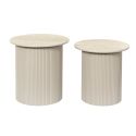 Tables gigogne plateaux aspect pierre naturelle pied central laqué beige - SHANON