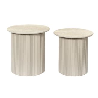 Tables gigogne plateaux aspect pierre naturelle pied central laqué beige - SHANON