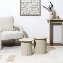 Tables gigogne plateaux aspect pierre naturelle pied central laqué beige - SHANON