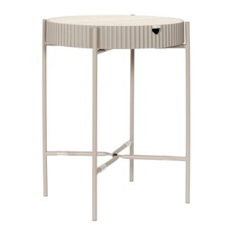 Table d'appoint plateau amovible aspect pierre naturelle piétement métal laqué beige - SHANON