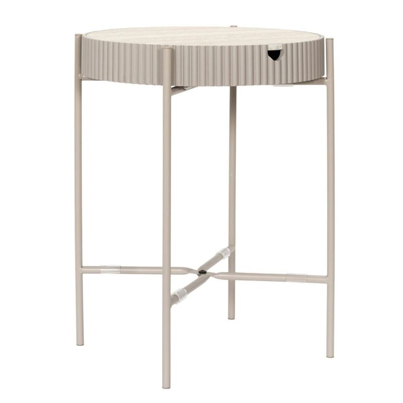 Table d'appoint plateau amovible aspect pierre naturelle piétement métal laqué beige - SHANON