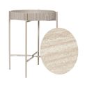 Table d'appoint plateau amovible aspect pierre naturelle piétement métal laqué beige - SHANON