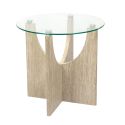 Table d'appoint Ø45cm plateau verre et piétement en MDF aspect travertin - VERTINA