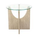 Table d'appoint Ø45cm plateau verre et piétement en MDF aspect travertin - VERTINA