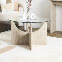 Table basse Ø70cm plateau verre et piétement en MDF aspect travertin - VERTINA