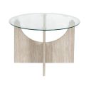 Table basse Ø70cm plateau verre et piétement en MDF aspect travertin - VERTINA