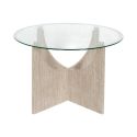 Table basse Ø70cm plateau verre et piétement en MDF aspect travertin - VERTINA