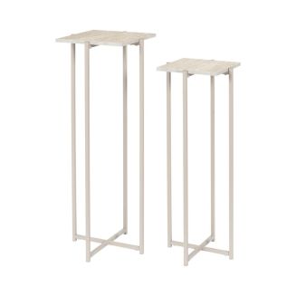 Sellettes gigogne plateaux aspect pierre naturelle piétements métal laqué beige - SHANON