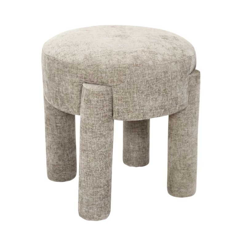 Tabouret d'appoint rembourré et tissu polyester doux taupe - STUBBY