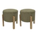 Lot de 2 Tabourets en velours côtelé coloris vert pieds en acacia - AMORY