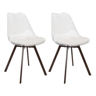 Lot de 2 chaises coque transparente coussin assise en velours côtelé crème - MOARY