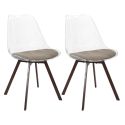 Lot de 2 chaises coque transparente coussin assise en velours côtelé taupe - MOARY