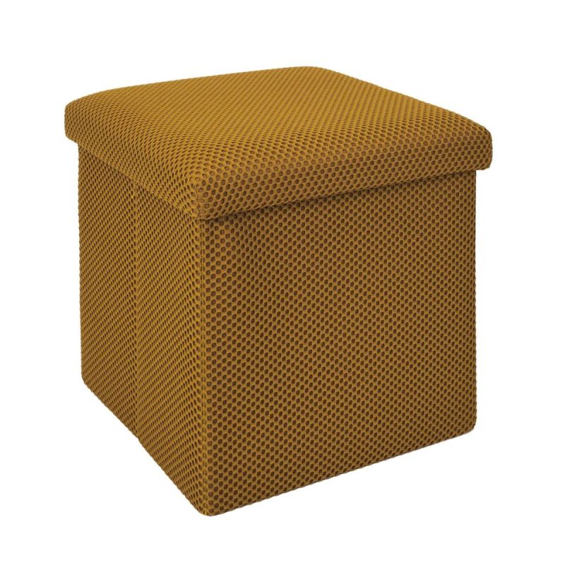 Pouf coffre carré pliable en tissu texturé maille 3D jaune - ELECTRON