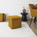 Pouf coffre carré pliable en tissu texturé maille 3D jaune - ELECTRON