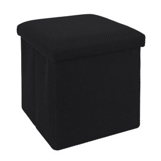 Pouf coffre carré pliable en tissu texturé maille 3D noir - ELECTRON