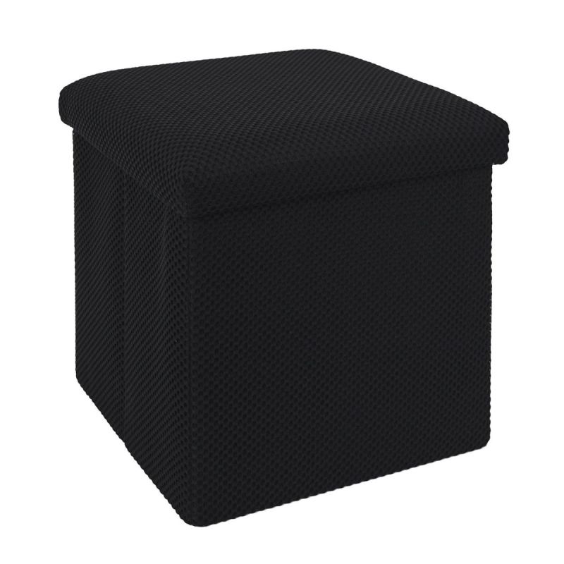 Pouf coffre carré pliable en tissu texturé maille 3D noir - ELECTRON