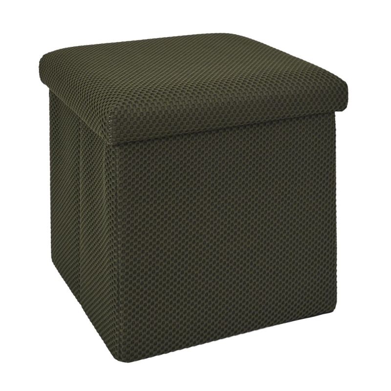 Pouf coffre carré pliable en tissu texturé maille 3D kaki - ELECTRON