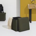 Pouf coffre carré pliable en tissu texturé maille 3D kaki - ELECTRON