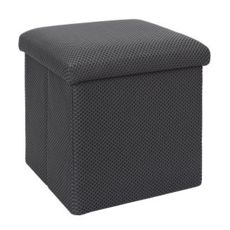 Pouf coffre carré pliable en tissu texturé maille 3D gris - ELECTRON
