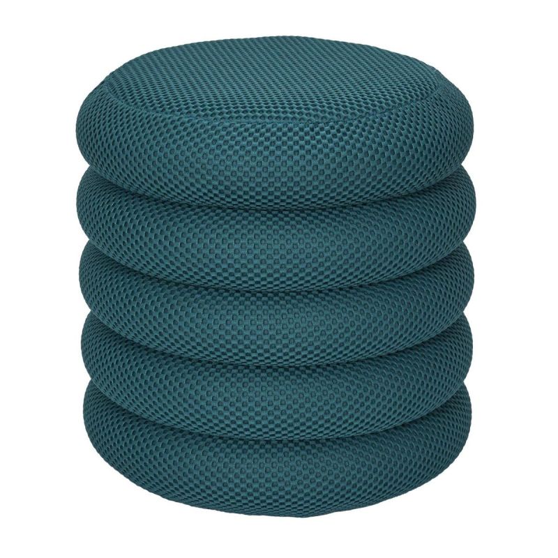Pouf rangement rond en tissu texturé maille 3D bleu - ELECTRON
