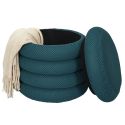 Pouf rangement rond en tissu texturé maille 3D bleu - ELECTRON