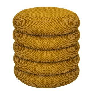 Pouf rangement rond en tissu texturé maille 3D jaune - ELECTRON