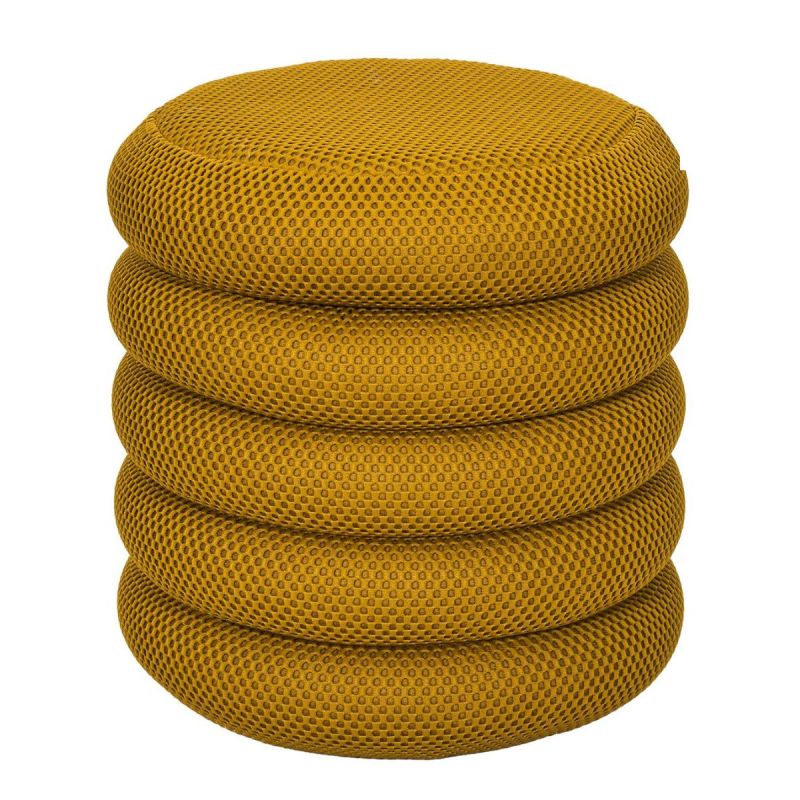 Pouf rangement rond en tissu texturé maille 3D jaune - ELECTRON
