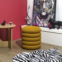 Pouf rangement rond en tissu texturé maille 3D jaune - ELECTRON