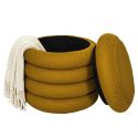 Pouf rangement rond en tissu texturé maille 3D jaune - ELECTRON