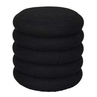 Pouf rangement rond en tissu texturé maille 3D noir - ELECTRON